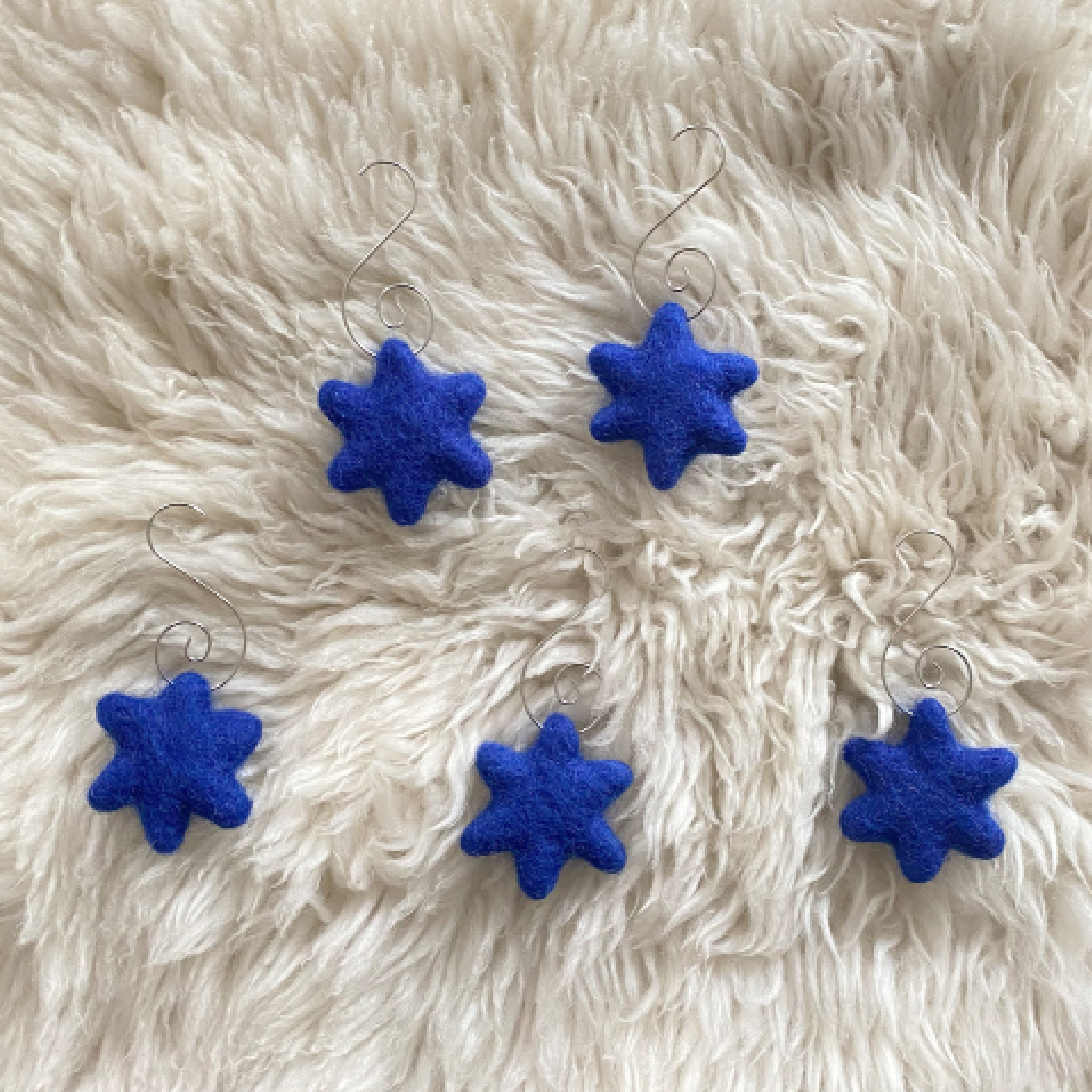 Hand Felted Blue Stardust Moon With Yellow Stars Ornament – Craftspring